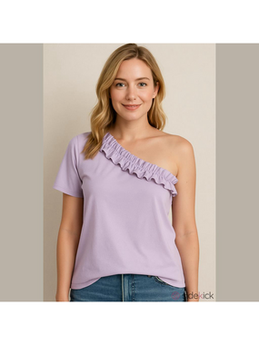 BIBI One Shoulder Ruffle Top Women's Small Pastel